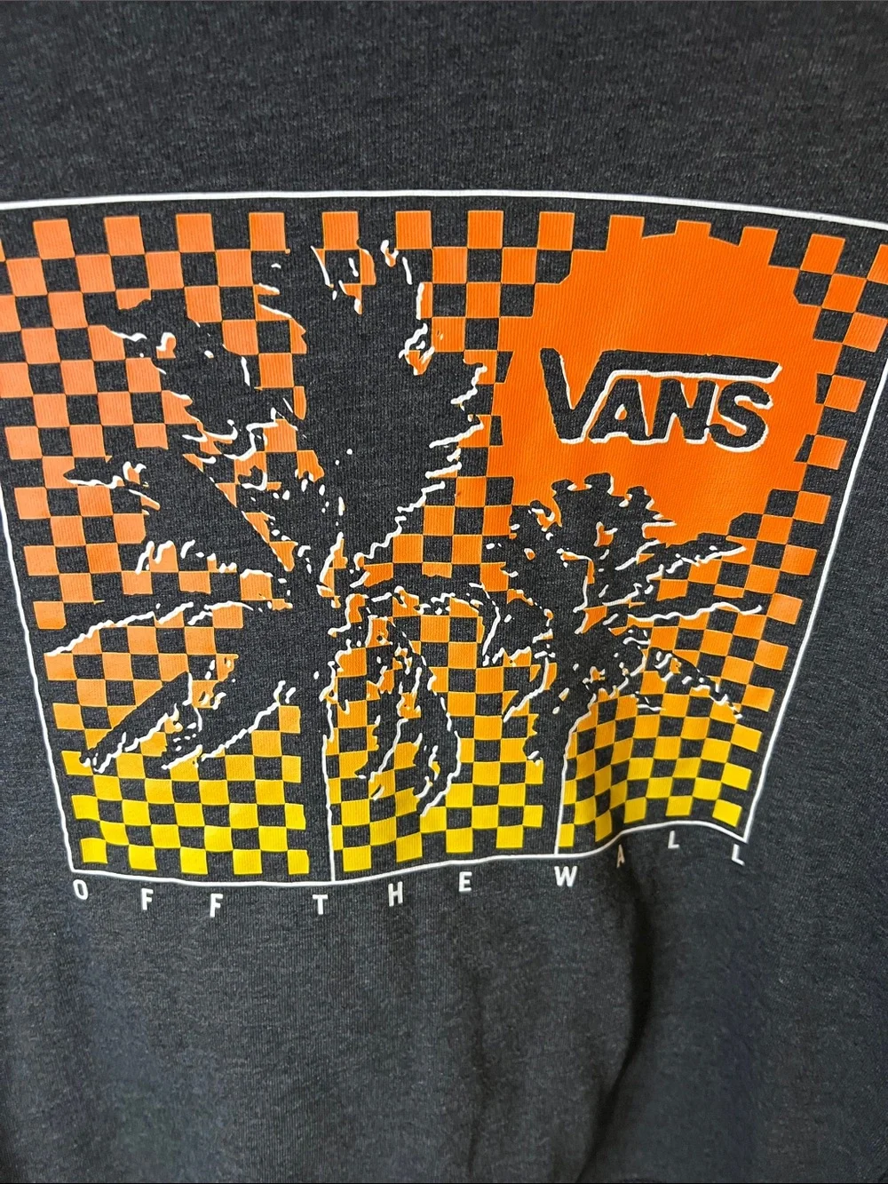 Vans Off The Wall Charcoal Gray Hoodie with Orange Checker Chest Patch